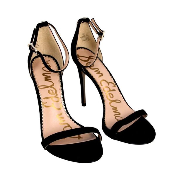 Sam Edelman BLACK GENUINE LEATHER SUEDE HIGH HEEL OPEN TOE SLINGBACK SHOES 7.5M - Picture 1 of 8
